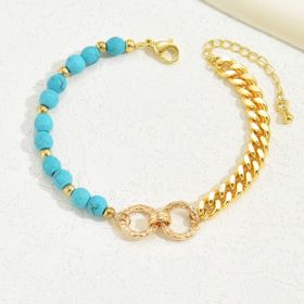 A Creative And Luxurious Instagram Style Double Ring Turquoise Multi Chain Mixed Bead Bracelet For Women's Vacation And Date Gifts (Option: defaulttitle)